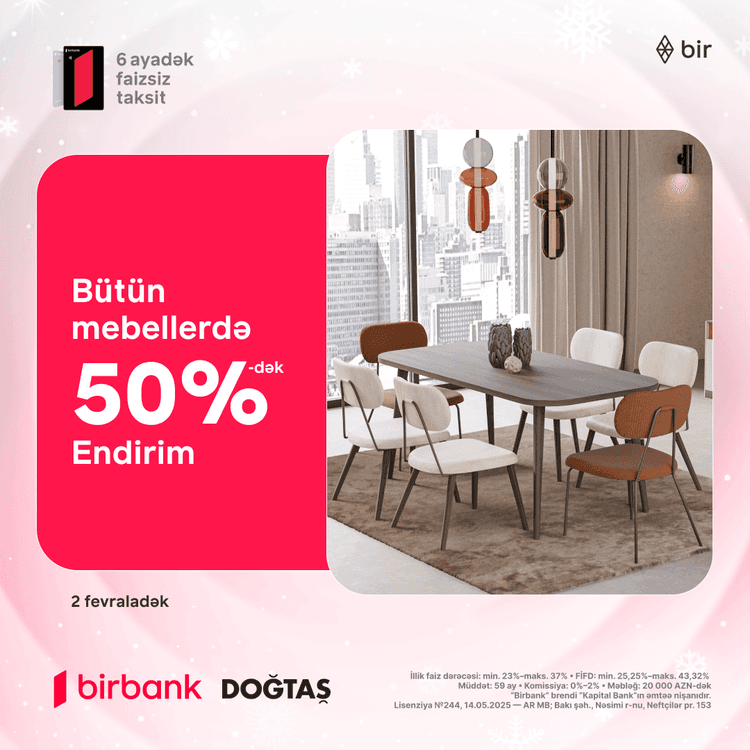 Mebelləri 50%-dək endirimlərlə yeniləməyə tələsin!