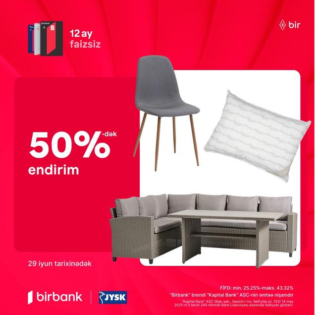 "JYSK" mağazalarında 1000-dən çox məhsulda 60%-dək endirimlər var!