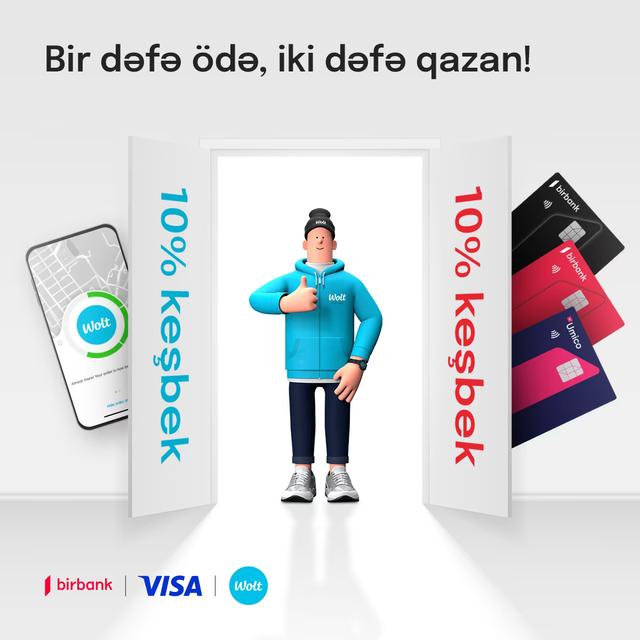 Birbank kartları ilə Wolt Azərbaycan-dan 10+10% keşbek kampaniyası