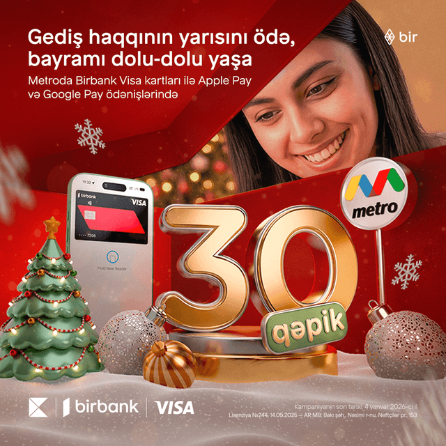 Birbank-dan bayram sürprizi: metroda gediş haqqına 50% endirim edildi