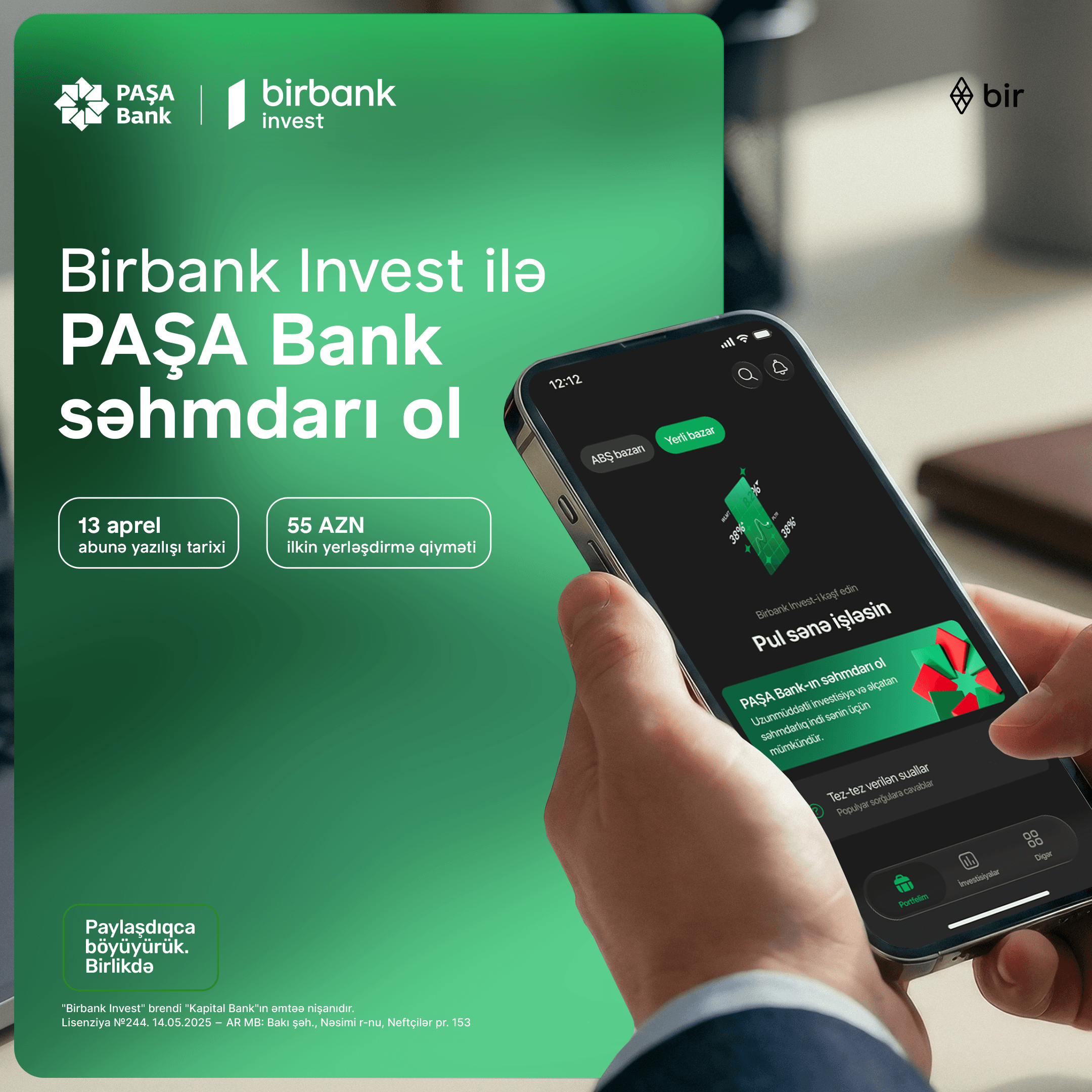 Birbank Invest-lə PAŞA Bank səhmdarı ol