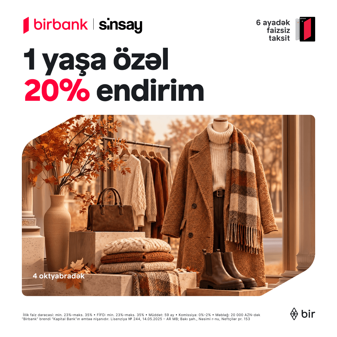 Sinsay 1 yaşını 20% endirim və taksit fürsətləri ilə qeyd edir!