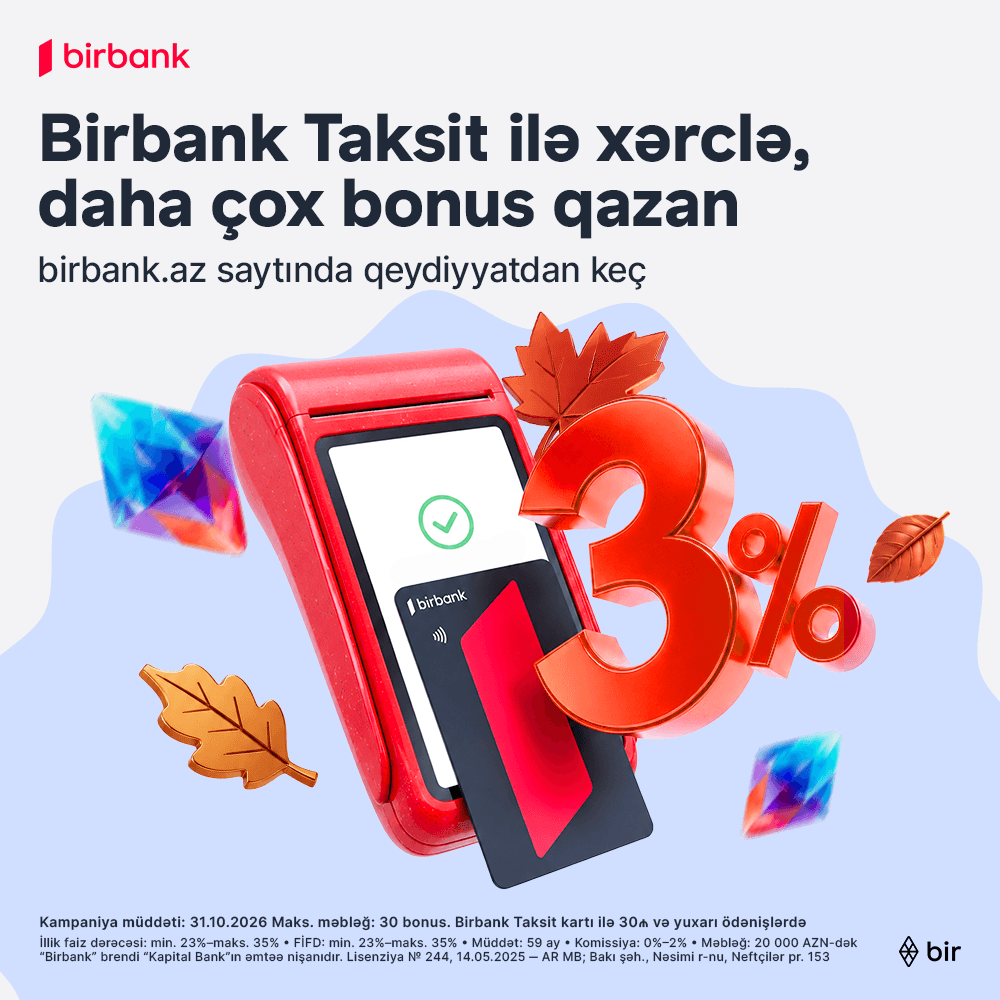 Gündəlik xərclərindən 3% bonus qazan!