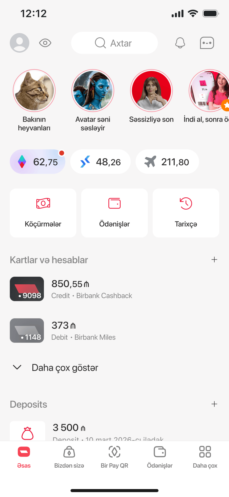 Tətbiqin əsas səhifəsindən “Profil” bölməsinə keç